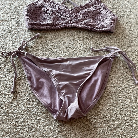 Ika Kul two piece swimsuit string bikini crochet top removable cups full bottom - Picture 2 of 7